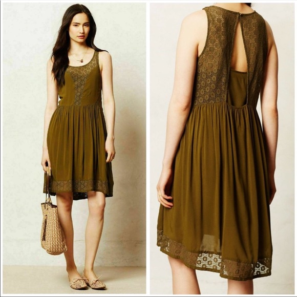 Anthropologie Dresses & Skirts - Anthropologie Lilka dress olive green eyelet sleeveless cutout
